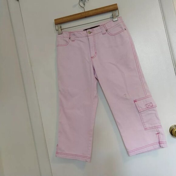 Y2K VTG Pink Denim Jalate Crop Cargo Jeans Jrs 5/6 100% Cotton - Picture 3 of 8